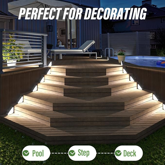 JSOT Solar Lights for Step 10 Pack, Stair Lights Outdoor Yard Decor, IP65 Waterproof Deck Lighting for Outside | Lumora