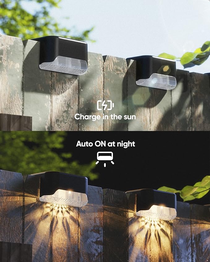JACKYLED Solar Deck Lights 16 Pack Solar Fence Light Solar Powered Outdoor Step Light IP65 Waterproof LED Pathway Light for Deck Fence Railing Garden Patio StairYard, Black