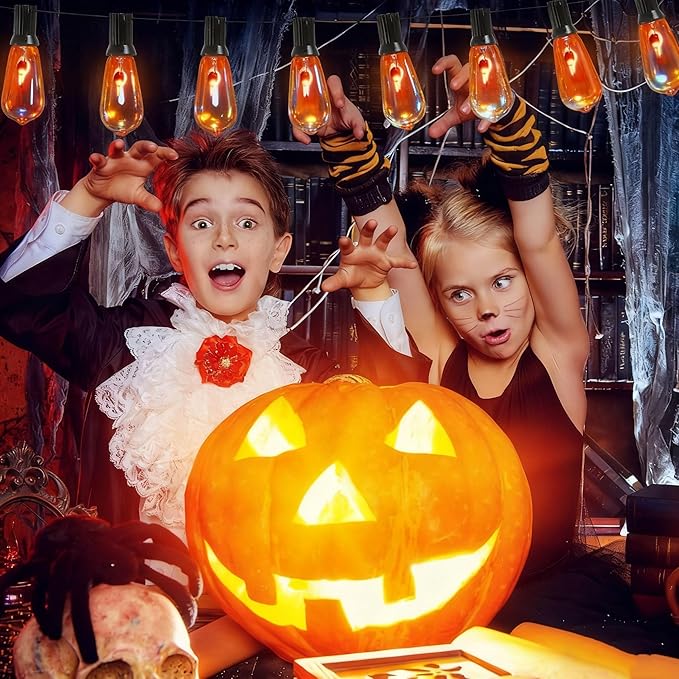 Halloween String Lights10Ft with 10 Flickering Bulbs,Halloween Lamp with UL Listed IP44 Waterproof for Indoor/Outdoor Use, Patio, Garden, Gazebo, Fall Decorations for Home