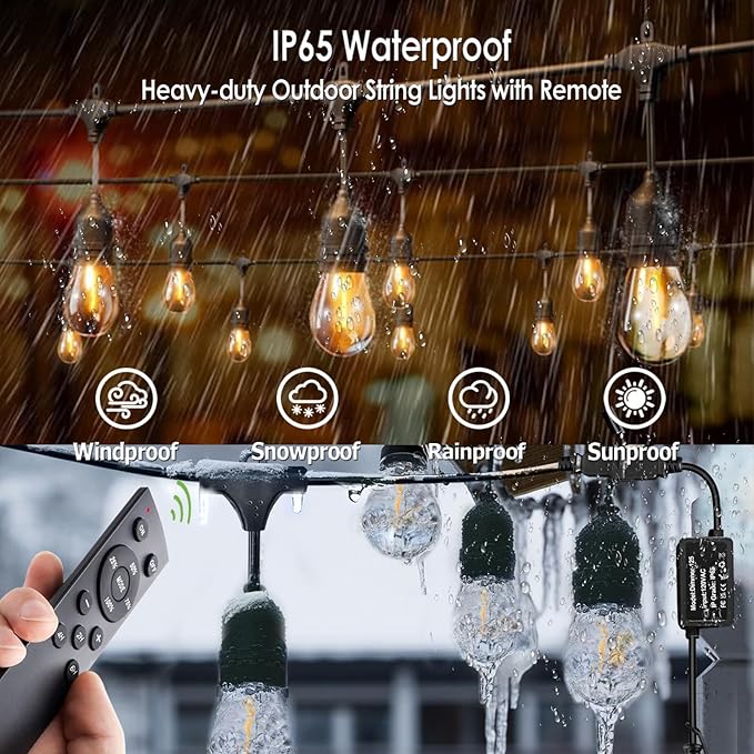 1-Pack 150 ft Outdoor String Lights with Remote Patio Lights Weatherproof, 45+3 Spare S14 Shatterproof Warm 2200K | Lumora