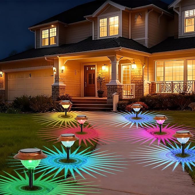 Solar Lights Outdoor 3 Pack Waterproof Solar Christmas Lights Outdoor Multiple Colors LED Iron Stake for Pathway Yard Garden Driveway Outside Decor.