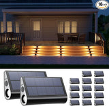 16 Pack Warm White Solar Powered Stair Lights for Outside Waterproof Deck Step Safety LED Ourdoor Decorative Lamps | Lumora