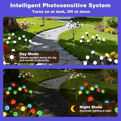 Solar Garden Lights Outdoor - 12 Pack 96LED Solar Powered Waterproof Firefly Lights for Yard Patio Lawn Pathway Decor, Multicolor Changing RGB Swaying Glow, Unique Gifts for Women & Plant Lovers