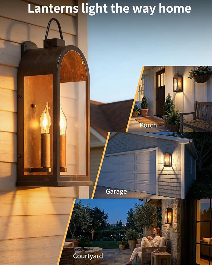 Outdoor Wall Light Fixtures, 2-Light Porch Lights Outdoor, Matte Bronze Exterior Waterproof Wall Sconce with Glass | Lumora