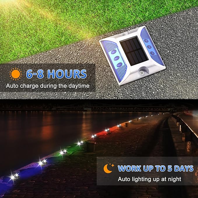 Aolyty Solar Driveway Marker Lights Outdoor, IP68 Waterproof Solar Dock Lights, Bright Warning Flashes Lights Reflective Road Marker for Deck Sidewalk Stair Garden Pathway (Red, 4 Pack)