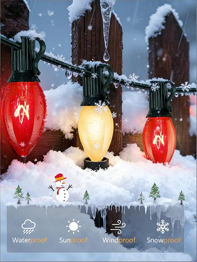 C9 Red and White Christmas String Lights 25Ft C9 Outdoor Christmas Decorations Lights with 26 Red Frosted White | Lumora
