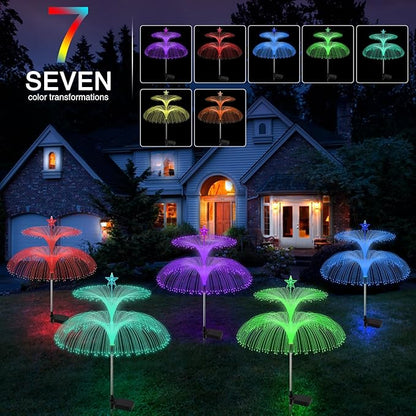Solar Garden Lights 3 Pack 7 Color Changing Solar Outdoor Light Waterproof Double Jellyfish Star Solar Flowers Lamp Yard Decor Yard Experience! Solar Outdoor Lights Your Patio, Pathways Holiday Decor