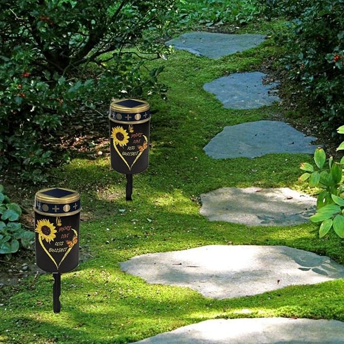 Sunflower Heart Solar Outdoor Lights, Waterproof Solar Pathway Lights,Auto On/Off Solar Lights, Solar Garden Lights for Grave Walkway Driveway Yard Lawn Landscape