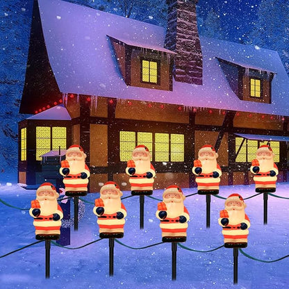 GOOTHY 2 Sets Santa Christmas Pathway Lights, 7Ft C7 Outdoor Christmas String Lights with 8 Santa Claus Marker Stakes Light, Connectable Xmas Decorations Light for Patio Yard Driveway Garden Walkway