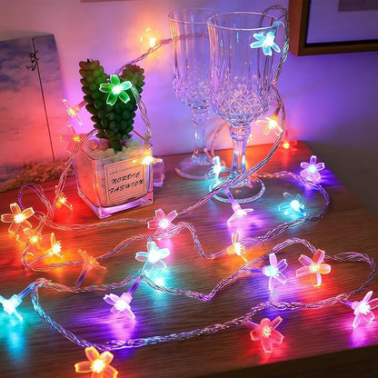 FULLBELL Indoor Fairy Flower String Lights - 33ft 100 LED Plug-in Multicolor Cherry Blossom Floral Lights for Bedroom Wall Decor, Christmas Garden & Tree Branches | Decorative String Lights