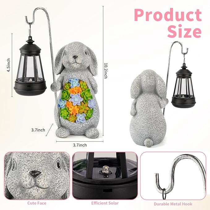 Solar Rabbit Garden Statue with Lantern – Waterproof Resin Outdoor Decor for Yard, Lawn, Patio, Garden – Gift for | Lumora