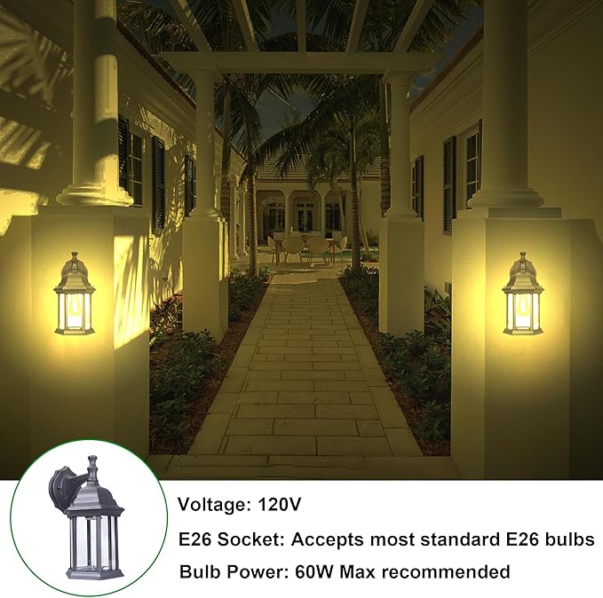 LIT-PaTH Outdoor Wall Lantern, Wall Sconce as Porch Lighting Fixture, E26 Medium Base Max 60W, Aluminum Housing | Lumora