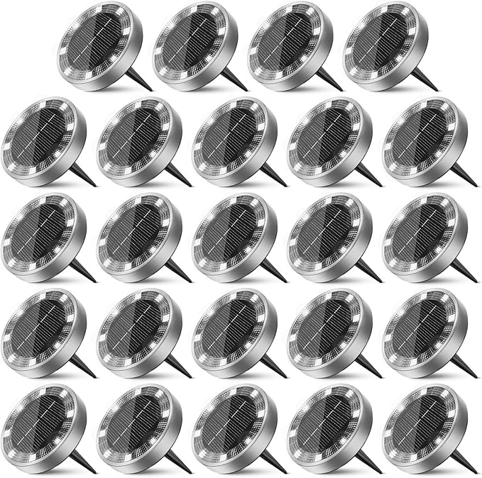 Peasur Solar Ground Lights Outdoor, 24 Pack Flat Solar Powered Disc Lights, IP68 Waterproof, Anti-Rust, Landscape | Lumora