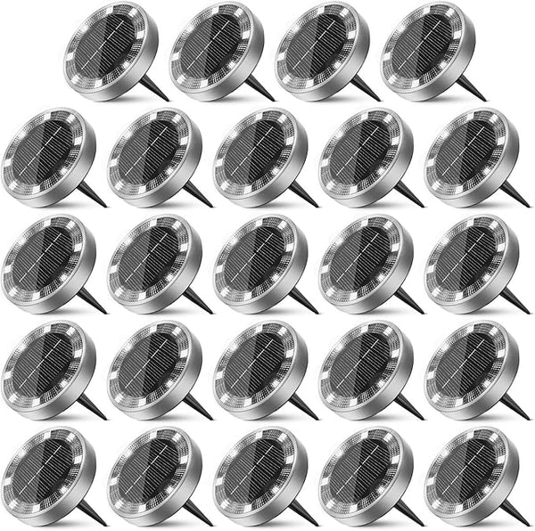Peasur Solar Ground Lights Outdoor, 24 Pack Flat Solar Powered Disc Lights, IP68 Waterproof, Anti-Rust, Landscape | Lumora