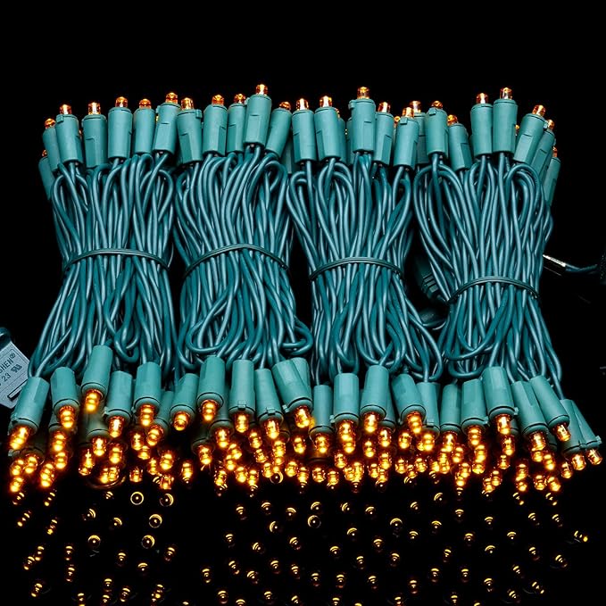 YULETIME 200 Orange Wide Angle LED Christmas Lights, 66 Feet Green Wire UL Certified 5mm Holiday String Light Set (Orange)