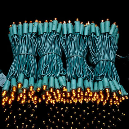 YULETIME 200 Orange Wide Angle LED Christmas Lights, 66 Feet Green Wire UL Certified 5mm Holiday String Light Set (Orange)