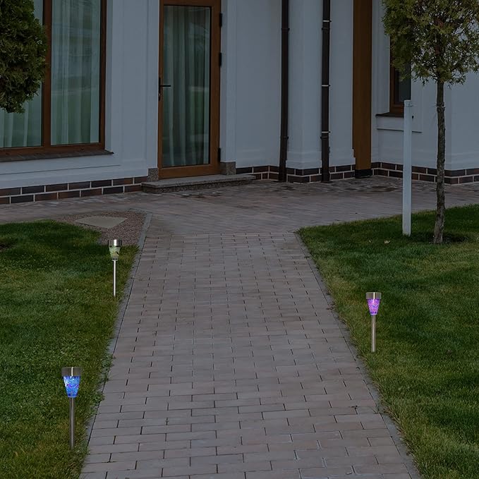 Northlight Set of 3 Mosaic Stained Glass Solar Powered LED Pathway Markers, 15.5"