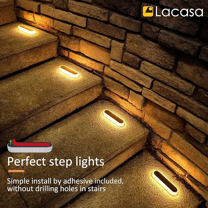Lacasa 4pcs Solar Outdoor Floor Lamp Warm White 2700K 40LM LED Solar Light Outdoor Patio Decoration IP68 Waterproof Auto On/Off Lighting for Paths Garden Stairs Pathways Patio