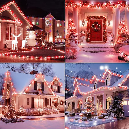 Brightown C9 LED Christmas String Lights, 66ft 100 LED Waterproof Strawberry String Lights, Plug-in Extendable Green Wire Lights String for Outdoor Outside Patio Party Decoration, Red and White