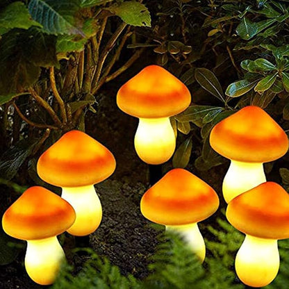 Set of 3 Orange Solar Powered Mushroom Toadstool LED Outdoor Waterproof Garden Pathway Landscape Lights