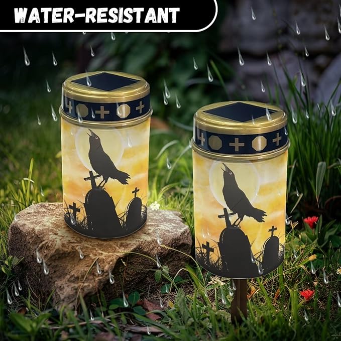 Tombstone Crow - Halloween Solar Outdoor Lights, Waterproof Solar Pathway Lights,Auto On/Off Solar Lights, Solar Garden Lights for Grave Walkway Driveway Yard