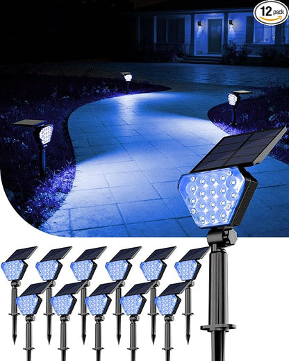 T-SUN Solar Lights Outdoor Waterproof IP65, 12 Pack LED Solar Spot Lights Color Changing IP65 Waterproof Smart Auto On/Off for Outside Landscape Garden Yard Lawn Pathway Patio Driveway
