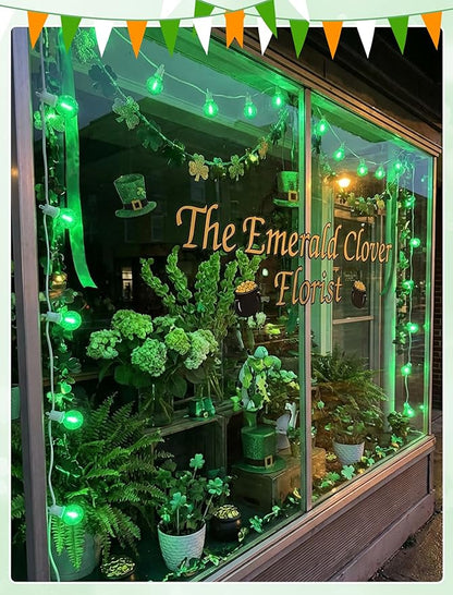 G40 LED St. Patrick's Day String Lights Outdoor, 25Ft St Patricks Decorations Lights Outdoor with Clear Green Round Bulbs, Hanging Patio Lights Shatterproof for Indoor Home Decor Party, White Wire