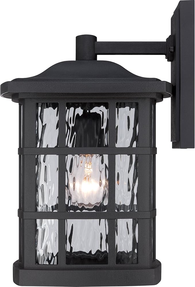 Quoizel Stonington Outdoor Wall Lantern, Coastal Armour 15.5 Inch 1-Light Mystic Black Vintage Wall Sconce, Clear Water Glass, 100W, Decorative Outside Lights for Patio, Porch, Garage or Yard