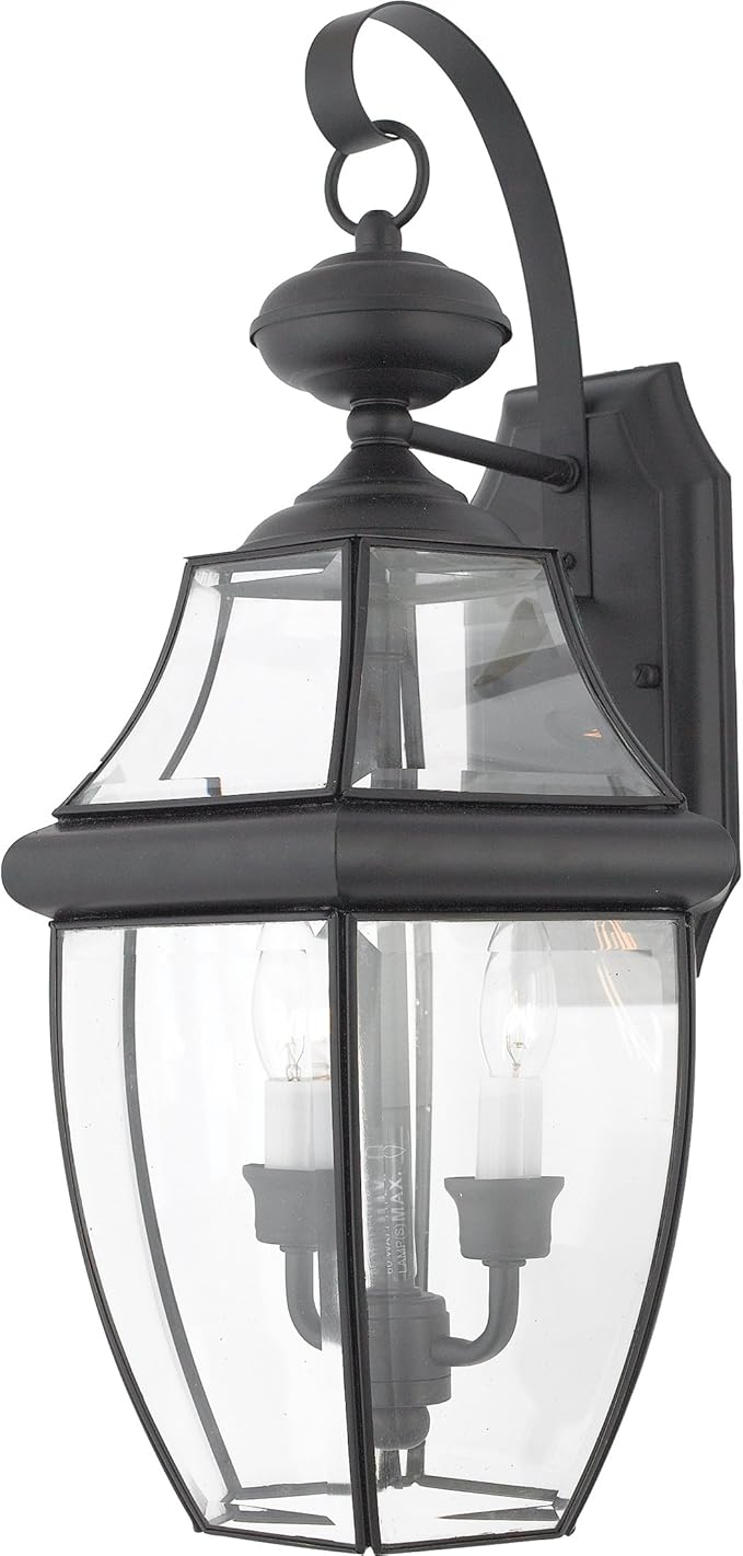 Quoizel Newbury Outdoor Wall Lantern, 20 Inch 2-Light Mystic Black Wall Sconce, French Country Exterior Wall | Lumora
