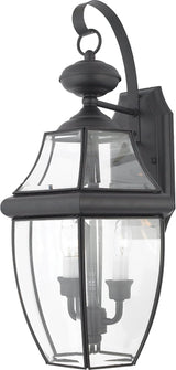 Quoizel Newbury Outdoor Wall Lantern, 20 Inch 2-Light Mystic Black Wall Sconce, French Country Exterior Wall | Lumora