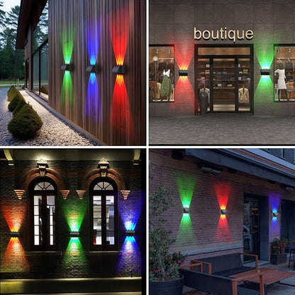 Sunvivo Solar Wall Lights Outdoor,Cordless,Waterproof IP65,Adjustable PV Panel,Up and Down Lamp Wall Sconce Deco Light for Exterior Wall Garage Fence Yard Patio Café Pub-2 Pack RGB(red,green,blue)
