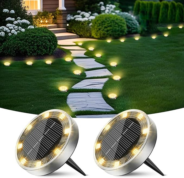 Peasur Solar Ground Lights Outdoor, 2 Pack Flat Solar Powered Disc Lights, IP68 Waterproof, Anti-Rust, Landscape | Lumora