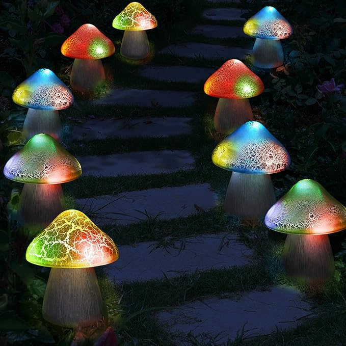 Macarrie 2 Pcs Mushroom Solar Lights Decor Garden Outdoor 4.7x5.7 Inch Solar Lights Waterproof Garden Pathway Landscape Lamp Gift for Spring Easter Summer Yard Lawn Patio Decoration(Red, Blue)