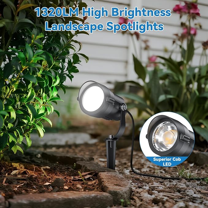 HIBOITEC 12W Spot Lights Outdoor 110V to 120V Landscape Lighting Waterproof Spotlight with 4.9ft 3-Plug LED Plug in | Lumora