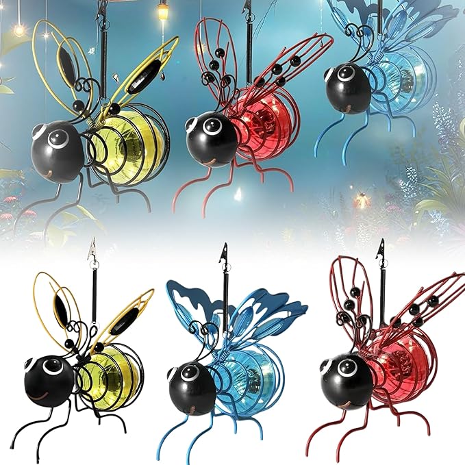 2025 New Solar Bees Lights Outdoor, Solars Bee Simulation Lights, Hanging Bee Solar Garden Light, Waterproof Bumble Bees Solar Light for Party Festivals Garden Decor Birthday Gifts (3PC-All)
