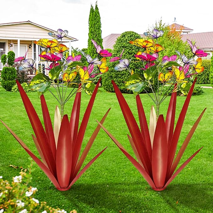 TOMBABY Garden Outdoor Butterfly Enlarge Thickened Wind Resistant Metal Agave Garden Art Metal Plant Country | Lumora