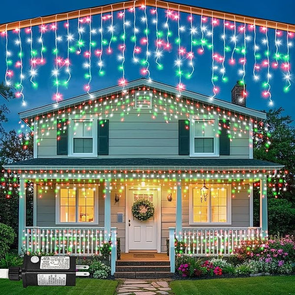 66ft Icicle Lights for Outside, Red White and Green Christmas Lights Outdoor Indoor, 640 LED Twinkle String Light | Lumora