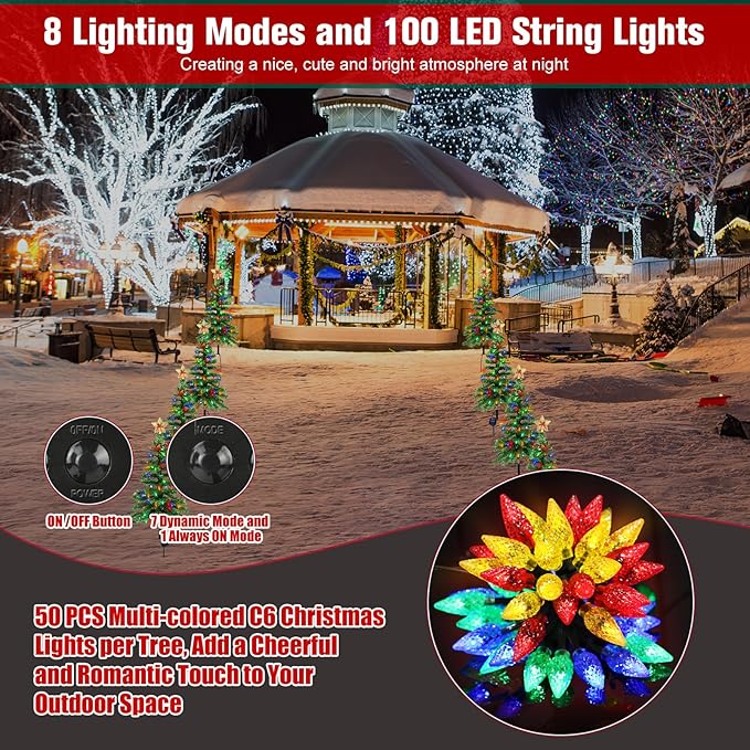 Solar Christmas Trees Lights Outdoor, Solar Powered Xmas Trees Stake Outside Waterproof 3.6FT with 100 LEDs and 8 Modes for Yard Pathway Garden Grave Cemetery Decorations (2 in 1)