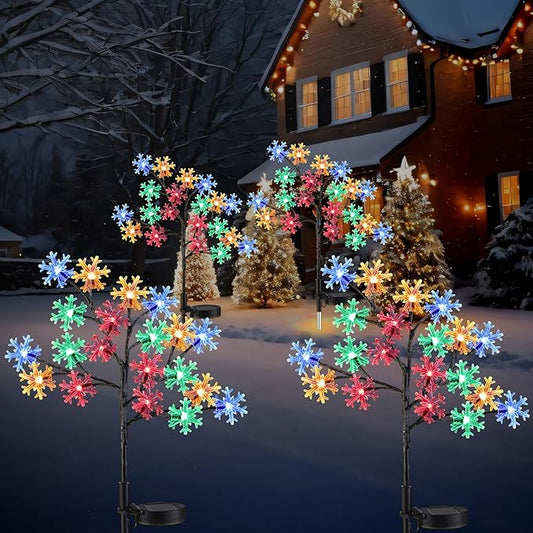 2 Pcs Solar Christmas Snowflake Pathway Lights Outdoor Decorations 8 Modes 40 LED Solar Snowflake Stake Lights Waterproof 28" H Christmas Outside Decor for Garden Walkway Porch Yard