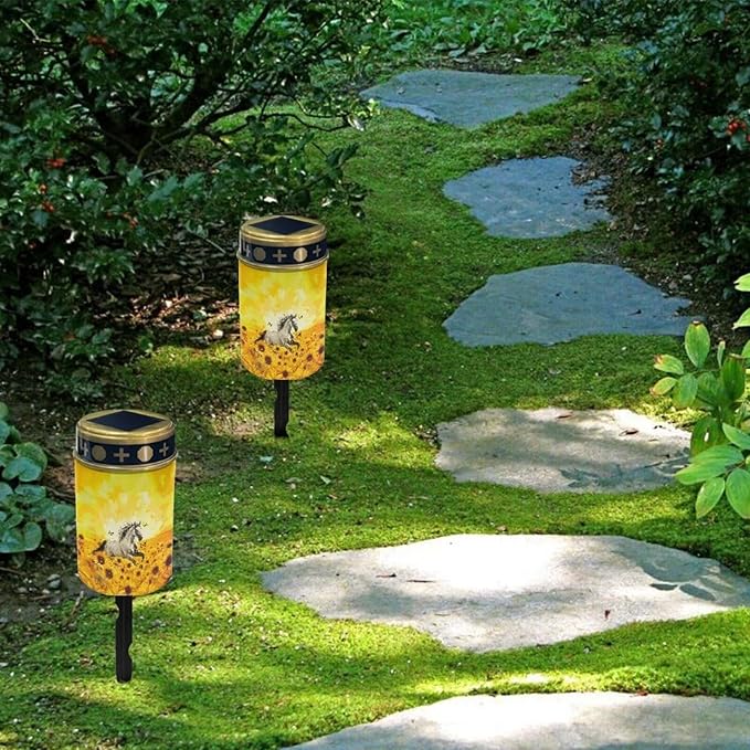 Horse Sunflower Garden Solar Lights Detachable Installation Convenient Cemetery Solar Lights Waterproof and Dustproof Solar Outdoor Lights for Garden Courtyard Patio Lawn