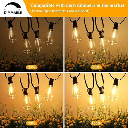 LED Outdoor String Lights 100FT Patio Lights with 25 Shatterproof ST38 Vintage Edison Bulbs, Outside Hanging Light Waterproof for Porch, Deck, Garden, Backyard, Balcony, Dimmable 2700K
