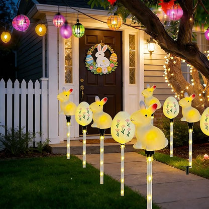 5-Pack Easter Solar Pathway Lights with Bunny & Egg Designs – Waterproof Outdoor Garden Stake Lights, Steady & Flashing Modes for Yard Decorations