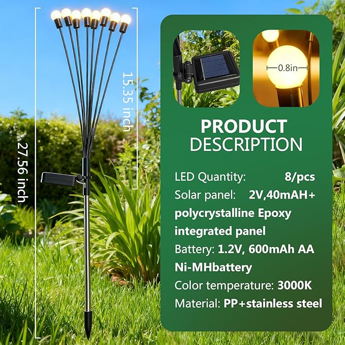 Solar Garden Lights(6-Pack,48 LED),Solar Light Outdoor Waterproof, Solar Swaying Lights,Firefly for Patio Pathway Decoration in Courtyard,Big Bulb, Unique Gifts for Women, Gifts for Grandma