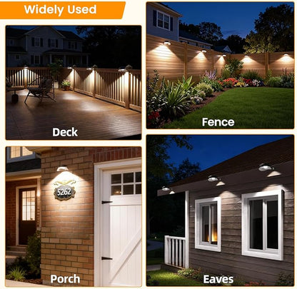 ROSHWEY Outdoor Fence Lights, 6 Pack Solar Gutter Lights with 9 LED Waterproof for Eaves Garden Garage Porch Stairs Wall 2 Installations Methods, Black Lampshade (Cool White)