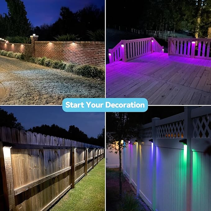 Bridika Solar Fence Lights, Outdoor Waterproof Warm White & Color Glowt, LED, for Backyard, Patio, Deck Railing | Lumora