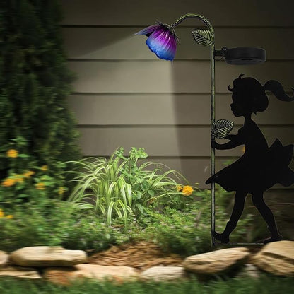 Solar Garden Lights 2 Pack, Boy Girl Silhouettes LED Landscape Lights, Metal Outdoor Decorative for Garden, Landscape, Path, Yard, Patio, Driveway