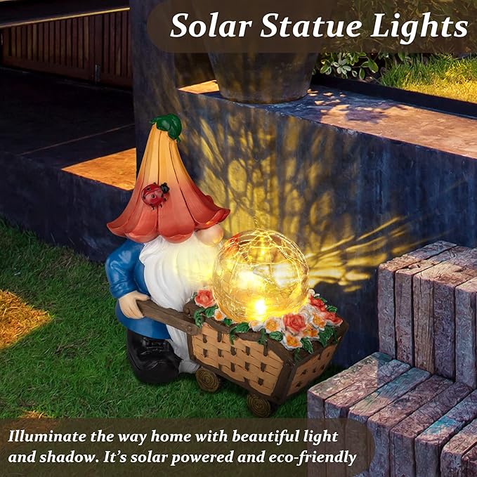 Garden Gnomes Outdoor Decorations Solar Gnome Statues, Funny Gnome Decor Holding Magic Orb with LED Lights, Gnomes Decoration Clearance for Patio Lawn Gifts