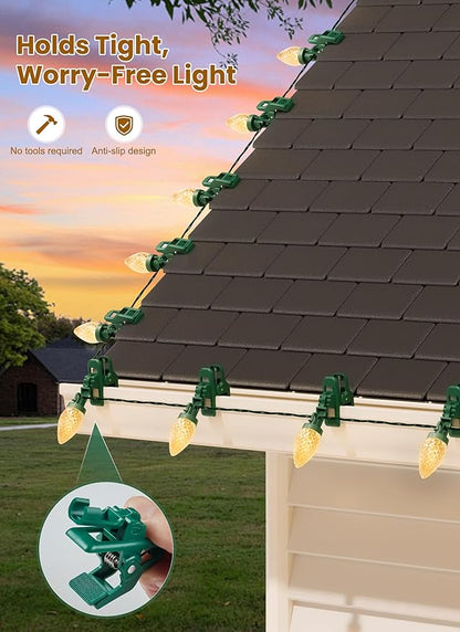 C9 68Ft Led Christmas String Lights 100 LED with Quick Clips Outdoor Waterproof Strawberry Lights, Commercial Grade Extendable for Indoor Outside Roofline Patio Home Xmas Decoration, Warm White