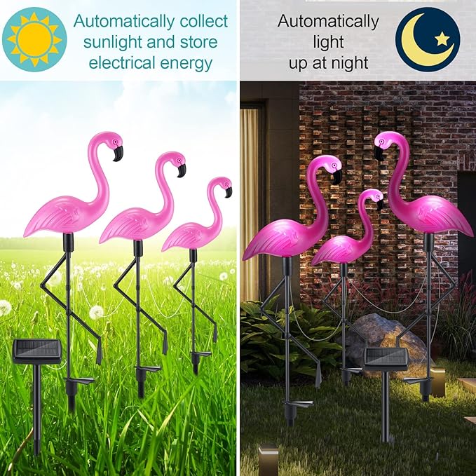 Geelin 9 Packs Pink Flamingo Solar Outdoor Light Decoration IP55 Waterproof Flamingo Solar Stake Lights LED Solar Powered Pathway Lights for Garden Yard Patio Lawn Walkway Driveway (Classic)