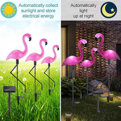 Geelin 9 Packs Pink Flamingo Solar Outdoor Light Decoration IP55 Waterproof Flamingo Solar Stake Lights LED Solar Powered Pathway Lights for Garden Yard Patio Lawn Walkway Driveway (Classic)